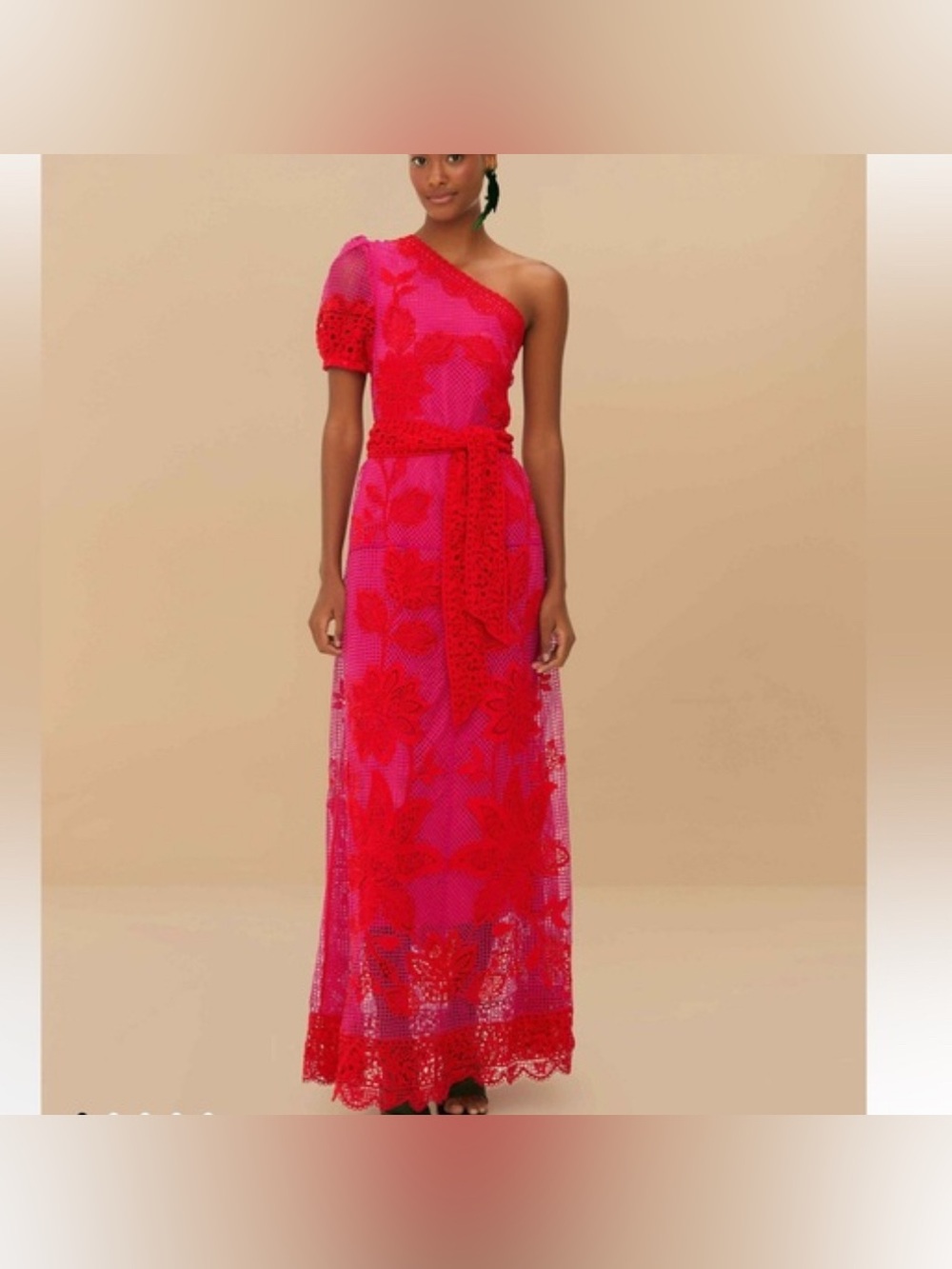 Farm Rio Bicolor Guipure One-Shoulder Maxi Dress size M